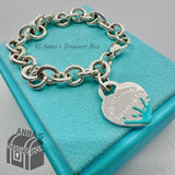 Tiffany & Co. 925 Silver Blue Enamel Splash RTT Heart Tag 7.75" Bracelet (boxset