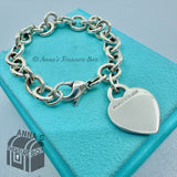 Tiffany & Co. 925 Silver Black Enamel Splash RTT Heart Tag 7.75" Bracelet (bxset