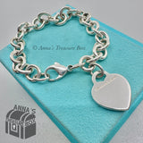 Tiffany & Co. 925 Silver Blue Enamel Splash RTT Heart Tag 7.75" Bracelet (boxset