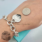 Tiffany & Co. 925 Silver Black Enamel Splash RTT Heart Tag 7.75" Bracelet (bxset