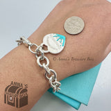 Tiffany & Co. 925 Silver Blue Enamel Splash RTT Heart Tag 7.75" Bracelet (boxset