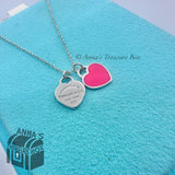 Return Tiffany & Co. 925 Silver Hot Pink Mini Double Hearts 16-18" Necklace (pch