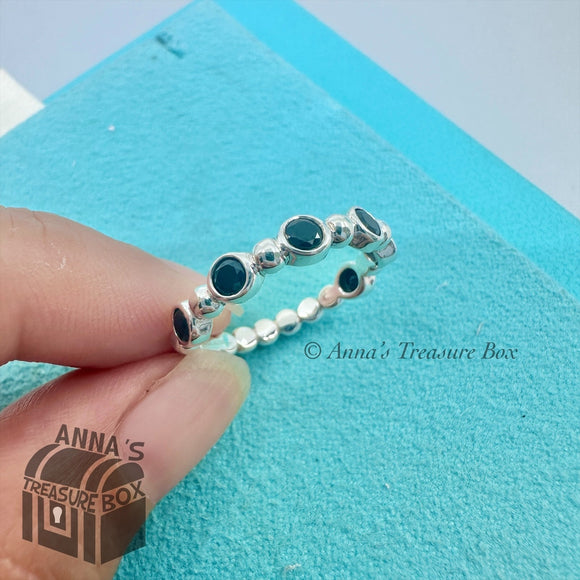 Tiffany & Co. 925 Silver Ziegfeld Black Spinel Bead Band Sz. 6.75 Ring (pouch)