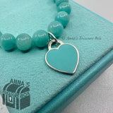 Tiffany & Co. 925 Silver 8mm Amazonite Blue Heart 7.25" Bracelet (pouch)