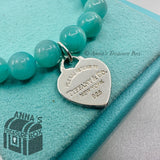 Tiffany & Co. 925 Silver 8mm Amazonite Blue Heart 7.25" Bracelet (pouch)