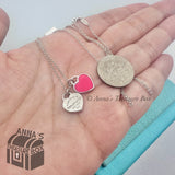 Return Tiffany & Co. 925 Silver Hot Pink Mini Double Hearts 16-18" Necklace (pch