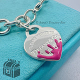 Tiffany & Co. 925 Silver Pink Enamel Splash RTT Heart Tag 8" Bracelet (pouch)