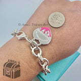 Tiffany & Co. 925 Silver Pink Enamel Splash RTT Heart Tag 8" Bracelet (pouch)