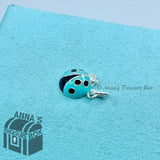 Tiffany & Co. 925 Silver Blue Enamel Ladybug Charm Pendant (box, pouch, ribbon)