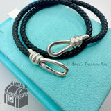 Tiffany & Co. 925 Silver Picasso Black Braid Leather Double Wrap 7" Bracelet