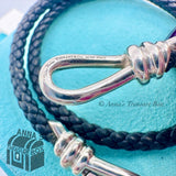 Tiffany & Co. 925 Silver Picasso Black Braid Leather Double Wrap 7" Bracelet