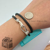 Tiffany & Co. 925 Silver Picasso Black Braid Leather Double Wrap 7" Bracelet
