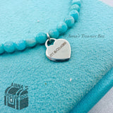 Tiffany & Co. 925 Silver Mini RTT Heart 4mm Amazonite 6.75" Bracelet (pouch)