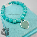 Tiffany & Co. 925 Silver 8mm Amazonite Blue Heart 7.5" Bracelet (pouch)