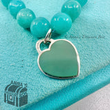 Tiffany & Co. 925 Silver 8mm Amazonite Blue Heart 7.5" Bracelet (pouch)