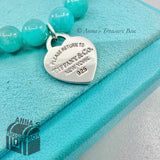 Tiffany & Co. 925 Silver 8mm Amazonite Blue Heart 7.5" Bracelet (pouch)