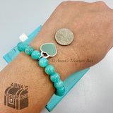 Tiffany & Co. 925 Silver 8mm Amazonite Blue Heart 7.5" Bracelet (pouch)