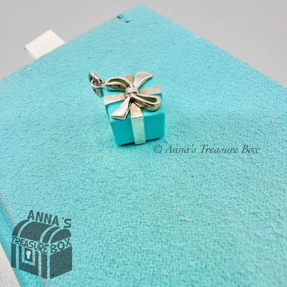 Tiffany & Co. 925 Silver Blue Enamel Gift Box Charm NEW VERSION (pouch)