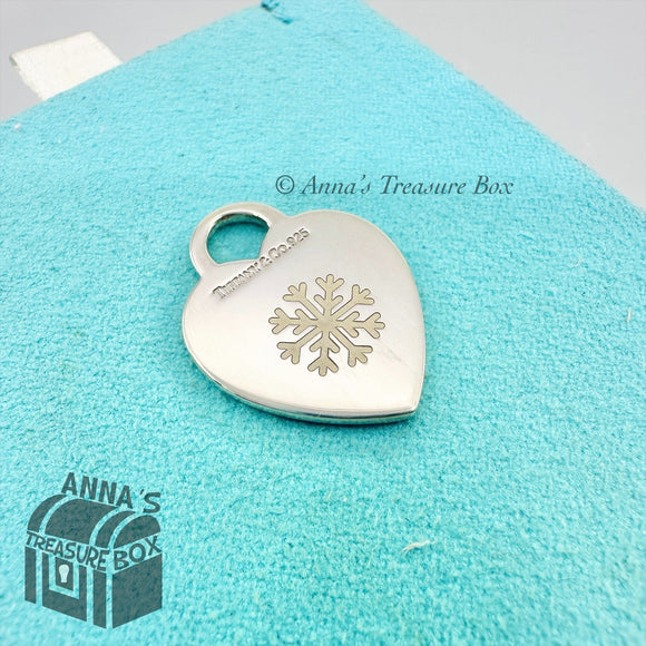 Tiffany & Co. 925 Silver Custom Engraved Snowflake Heart Tag Charm Pendant
