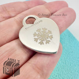 Tiffany & Co. 925 Silver Custom Engraved Snowflake Heart Tag Charm Pendant