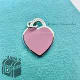 Tiffany & Co. 925 Silver SMALL Pink Enamel RTT Heart Tag (box, pouch)
