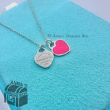 Return Tiffany & Co. 925 Silver Hot Pink Mini Double Hearts 16-18" Necklace (pch