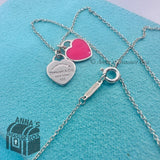 Return Tiffany & Co. 925 Silver Hot Pink Mini Double Hearts 16-18" Necklace (pch