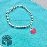 Return To Tiffany & Co. 925 Silver Hot Pink Heart 4mm Bead 6" Bracelet (pouch)