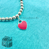 Return To Tiffany & Co. 925 Silver Hot Pink Heart 4mm Bead 6" Bracelet (pouch)