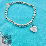 Return To Tiffany & Co. 925 Silver Hot Pink Heart 4mm Bead 6" Bracelet (pouch)