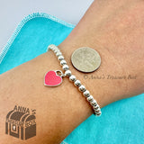 Return To Tiffany & Co. 925 Silver Hot Pink Heart 4mm Bead 6" Bracelet (pouch)