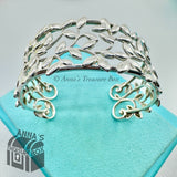 Tiffany & Co. 925 Silver Paloma Picasso Olive Leaf 7.5" Cuff Bangle (Boxset)