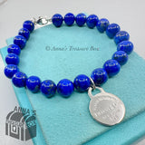 Tiffany & Co. 925 Silver RTT Round Tag 8mm Lapis Lazuli 8" Bracelet (Boxset)