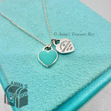 Return To Tiffany & Co. 925 Silver Diamond Blue Mini Double Heart 16-18"Necklace