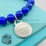Tiffany & Co. 925 Silver RTT Round Tag 8mm Lapis Lazuli 8" Bracelet (Boxset)