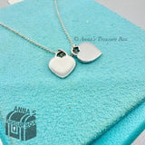 Return To Tiffany & Co. 925 Silver Diamond Blue Mini Double Heart 16-18"Necklace