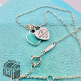Return To Tiffany & Co. 925 Silver Diamond Blue Mini Double Heart 16-18"Necklace