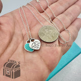 Return To Tiffany & Co. 925 Silver Diamond Blue Mini Double Heart 16-18"Necklace