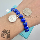 Tiffany & Co. 925 Silver RTT Round Tag 8mm Lapis Lazuli 8" Bracelet (Boxset)