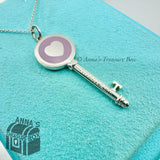 Tiffany & Co. 925 Silver Lavender Enamel Heart Key 18-20" Necklace (boxset)
