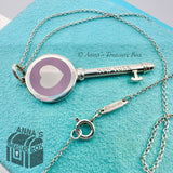 Tiffany & Co. 925 Silver Lavender Enamel Heart Key 18-20" Necklace (boxset)