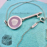 Tiffany & Co. 925 Silver Lavender Enamel Heart Key 18-20" Necklace (boxset)