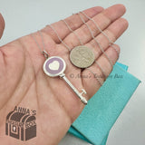 Tiffany & Co. 925 Silver Lavender Enamel Heart Key 18-20" Necklace (boxset)