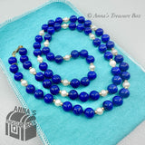 Tiffany & Co. VINTAGE 14k Yellow Gold Lapis Lazuli & Pearl 26" Necklace (bx, pch