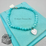 Tiffany & Co. 925 Silver Mini RTT Heart 4mm Amazonite 7.5" Bracelet (pouch)