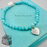 Tiffany & Co. 925 Silver Mini RTT Heart 4mm Amazonite 7.5" Bracelet (pouch)