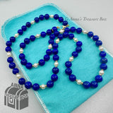 Tiffany & Co. VINTAGE 14k Yellow Gold Lapis Lazuli & Pearl 26" Necklace (bx, pch