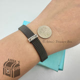 Tiffany & Co. 925 Silver Woven Stretch Mesh Black Steel 7" Bracelet (pouch)