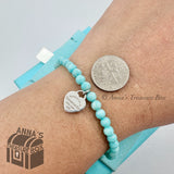 Tiffany & Co. 925 Silver Mini RTT Heart 4mm Amazonite 7" Bracelet (pouch)