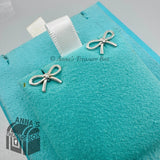 Tiffany & Co. 925 Silver Bow Ribbon Stud Earrings (box, pouch, ribbon)